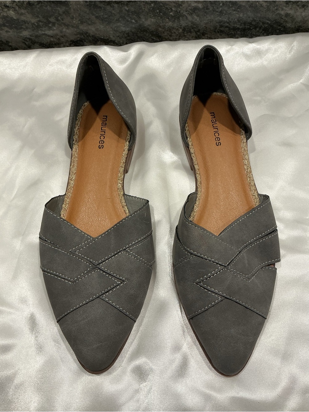 Maurices Gray Pointed Toe D'Orsay Flats